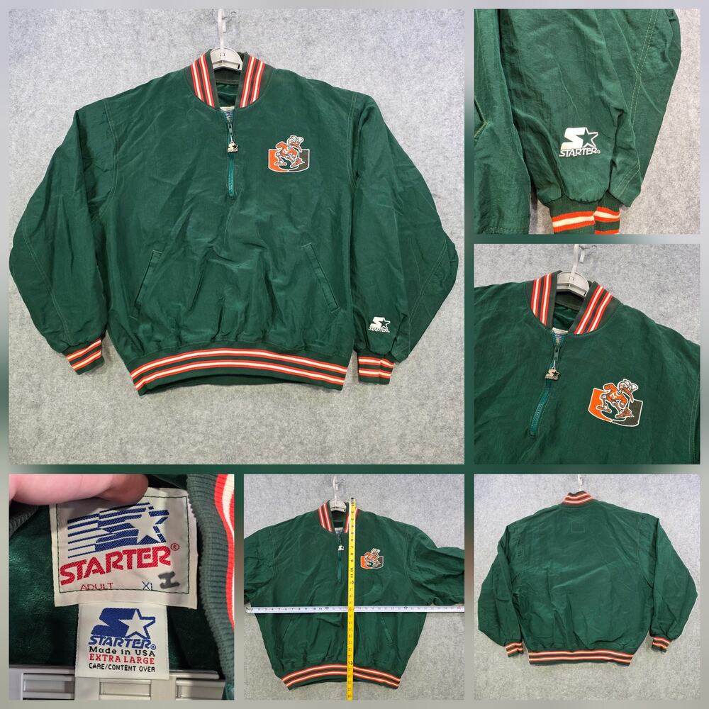 Vintage Miami Hurricanes Jacket Mens XL Green NCAA Football Starter Pullover 90s